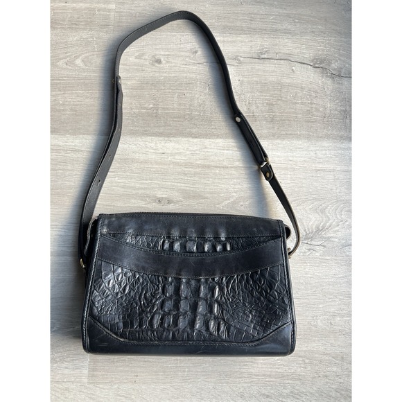 Brahmin Handbags - Brahmin Vintage Crossbody Bag Black Croc Embossed Leather Adjustable Strap